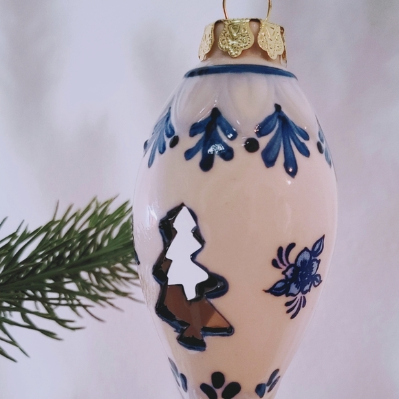 Set of 2 - Blue porcelain Christmas cone - Picture 2 of 4